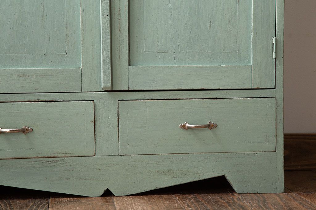 アンティーク家具　アンティークペイント　ダイヤガラス入りブックケース(本箱)