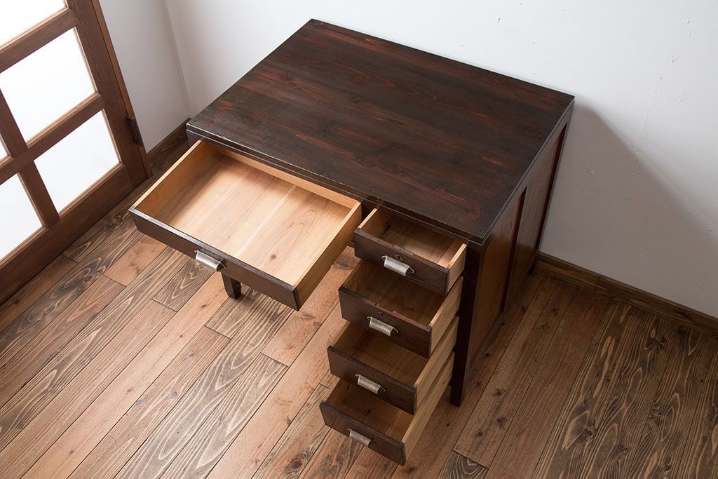 アンティーク家具　和製アンティーク　古い木製の小さな片袖机(デスク)