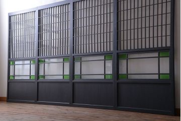 和モダンスタイル　色ガラス入り!艶消しブラックペイントのガラス格子戸4枚セット