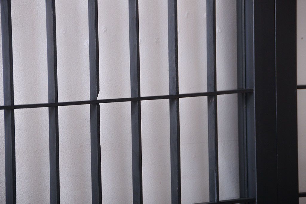 和モダンスタイル　色ガラス入り!艶消しブラックペイントのガラス格子戸4枚セット