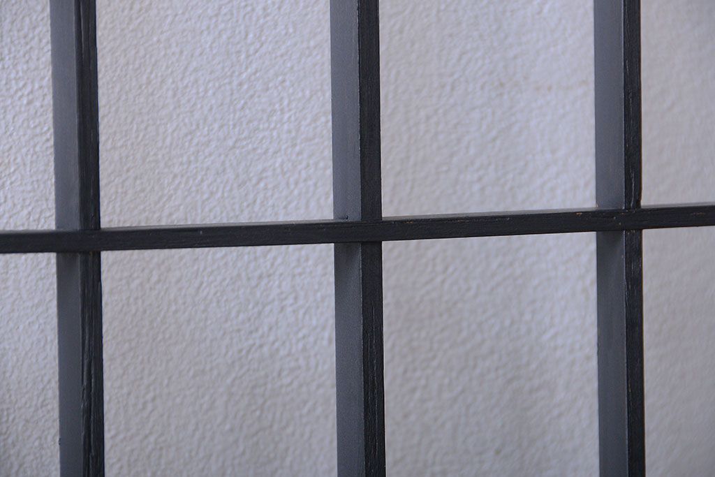 和モダンスタイル　色ガラス入り!艶消しブラックペイントのガラス格子戸4枚セット