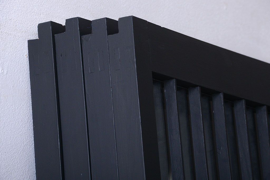 和モダンスタイル　色ガラス入り!艶消しブラックペイントのガラス格子戸4枚セット