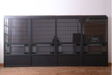 和モダンスタイル　色ガラス入り!艶消しブラックペイントのガラス格子戸4枚セット