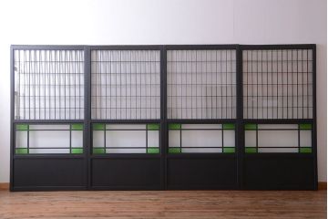 和モダンスタイル　色ガラス入り!艶消しブラックペイントのガラス格子戸4枚セット