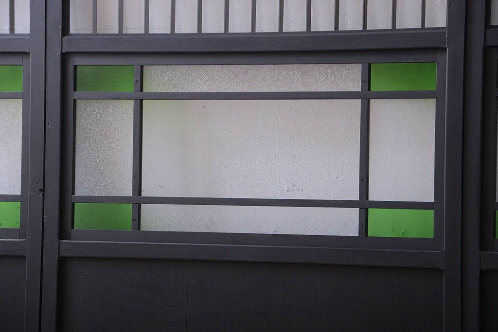 和モダンスタイル　色ガラス入り!艶消しブラックペイントのガラス格子戸4枚セット