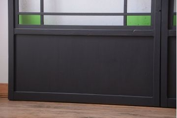和モダンスタイル　色ガラス入り!艶消しブラックペイントのガラス格子戸4枚セット