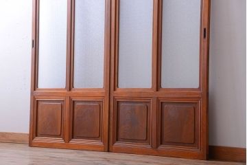 和製アンティーク　レトロガラスの上質なガラス戸2枚セット