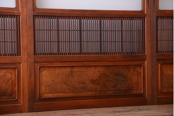 古民具・骨董　腰板ケヤキ玉杢材!裏障子付き格子戸4枚セット
