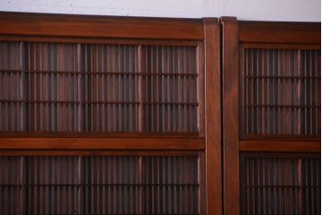 古民具・骨董　腰板ケヤキ玉杢材!裏障子付き格子戸4枚セット