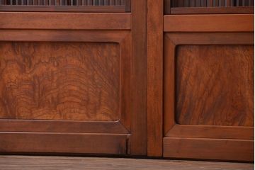 古民具・骨董　腰板ケヤキ玉杢材!裏障子付き格子戸4枚セット