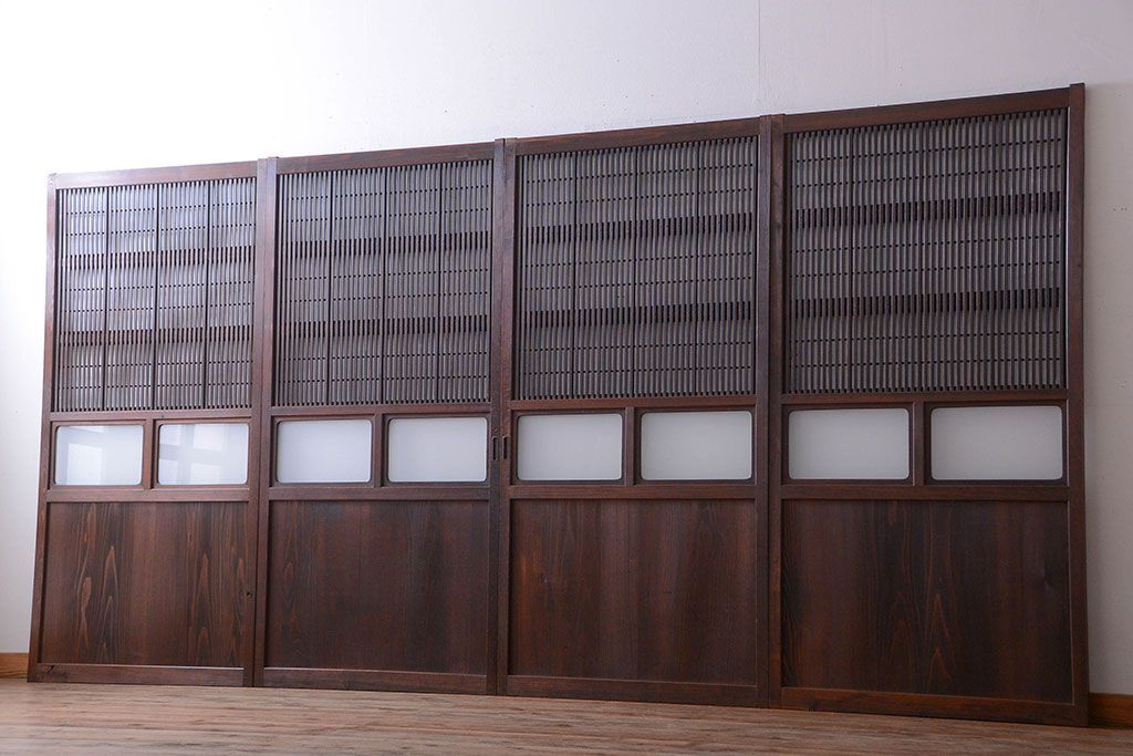 古民具・骨董　すりガラス入り!変わり型格子戸(板戸)