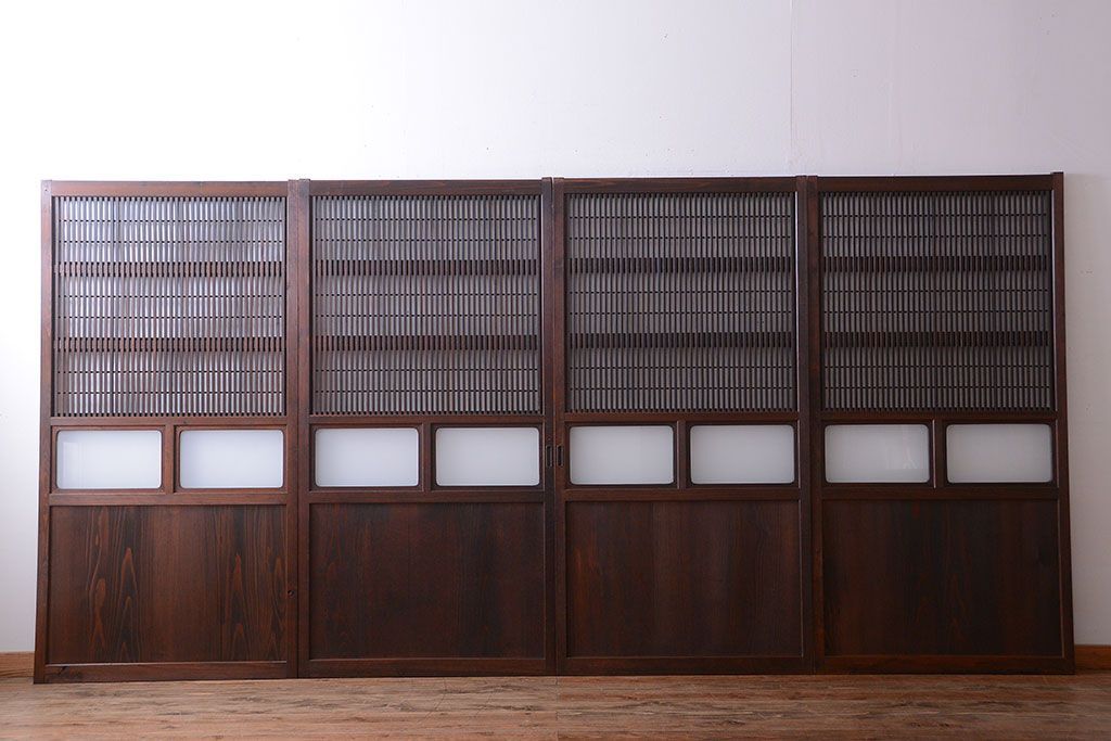 古民具・骨董　すりガラス入り!変わり型格子戸(板戸)