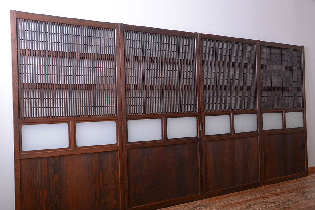 古民具・骨董　すりガラス入り!変わり型格子戸(板戸)