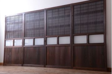 古民具・骨董　すりガラス入り!変わり型格子戸(板戸)