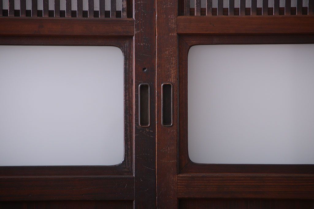 古民具・骨董　すりガラス入り!変わり型格子戸(板戸)