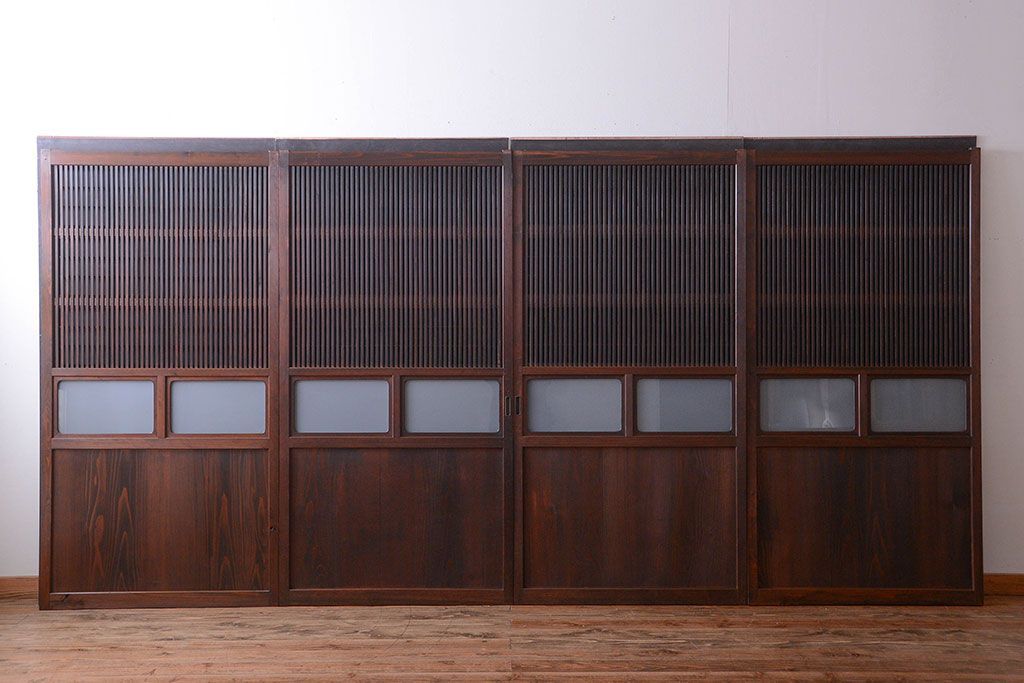 古民具・骨董　すりガラス入り!変わり型格子戸(板戸)