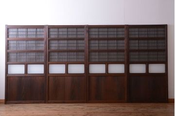 古民具・骨董　すりガラス入り!変わり型格子戸(板戸)