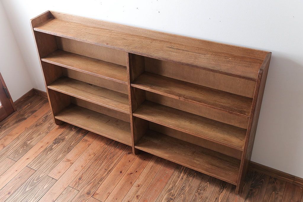 アンティーク家具　和製アンティーク　古い木の味わい深い横型本棚(ブックシェルフ)