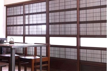 古民具・骨董　腰板欅材!モールガラス入り格子戸4枚セット