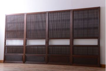 古民具・骨董　腰板欅材!モールガラス入り格子戸4枚セット