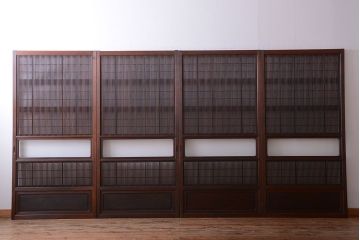 古民具・骨董　腰板欅材!モールガラス入り格子戸4枚セット