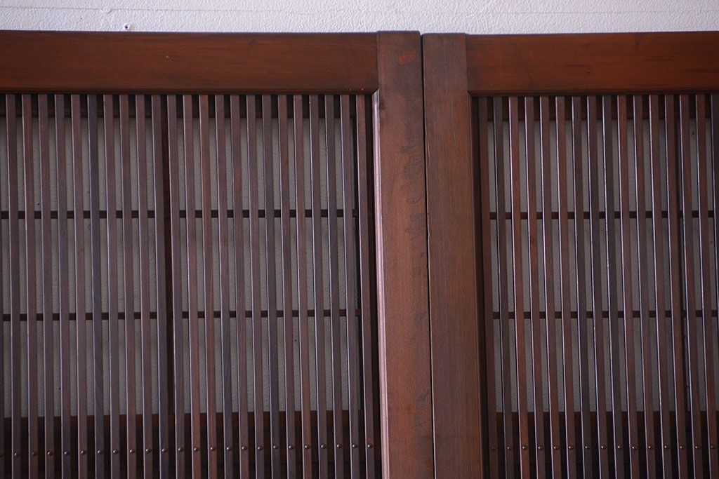 古民具・骨董　腰板欅材!モールガラス入り格子戸4枚セット