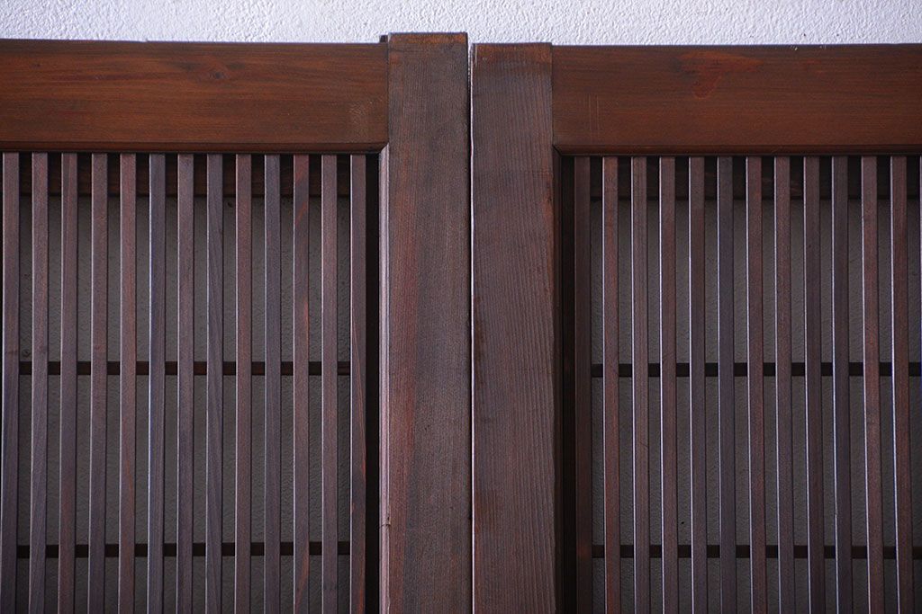 古民具・骨董　腰板欅材!モールガラス入り格子戸4枚セット