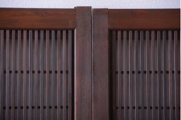 古民具・骨董　腰板欅材!モールガラス入り格子戸4枚セット