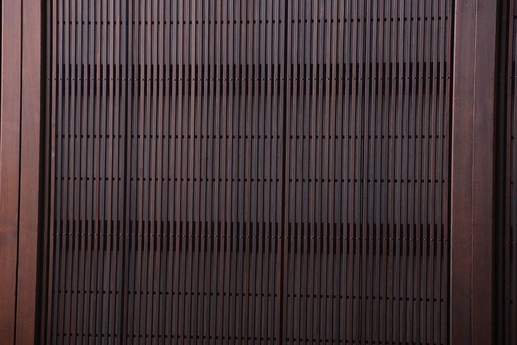 古民具・骨董　腰板欅材!モールガラス入り格子戸4枚セット