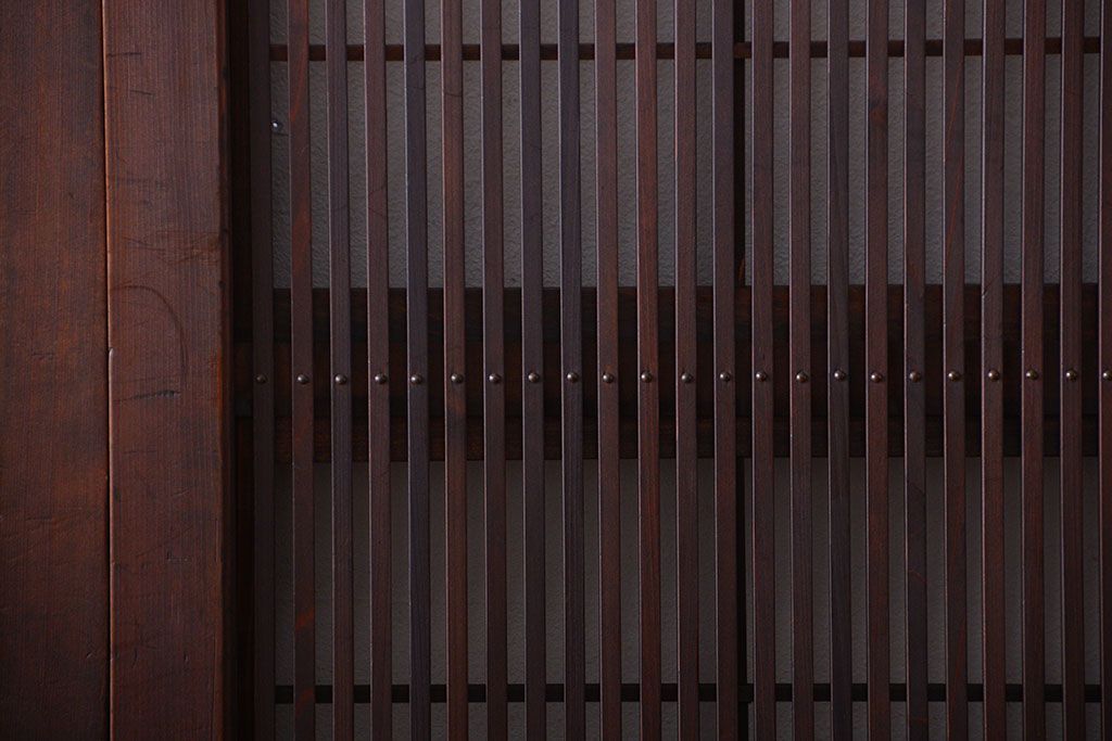 古民具・骨董　腰板欅材!モールガラス入り格子戸4枚セット