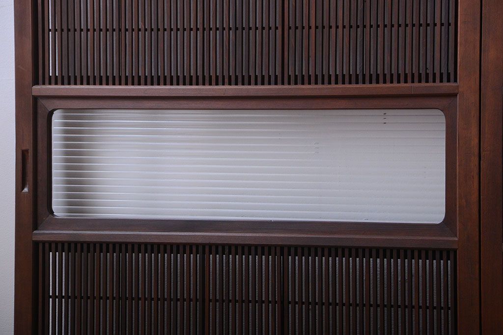 古民具・骨董　腰板欅材!モールガラス入り格子戸4枚セット