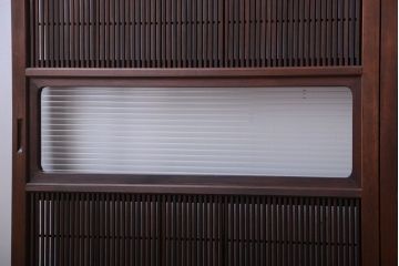 古民具・骨董　腰板欅材!モールガラス入り格子戸4枚セット