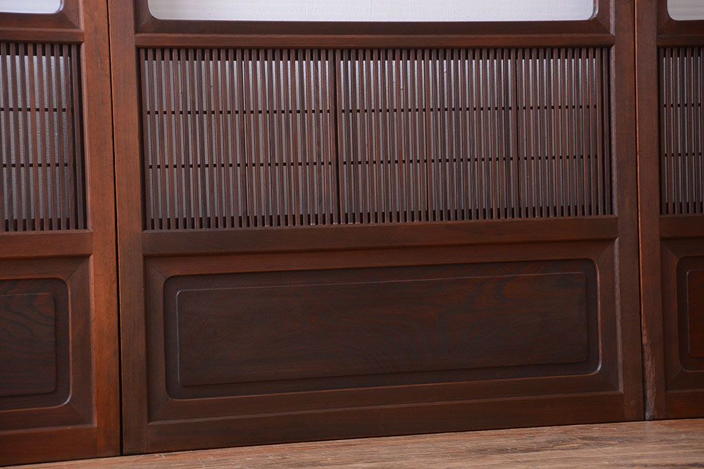 古民具・骨董　腰板欅材!モールガラス入り格子戸4枚セット