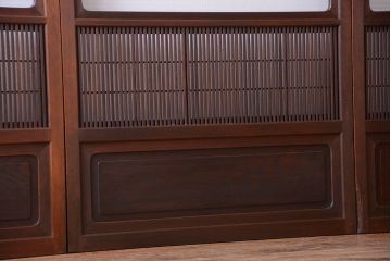 古民具・骨董　腰板欅材!モールガラス入り格子戸4枚セット