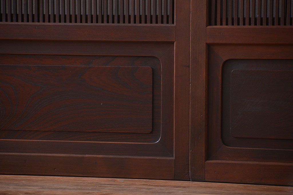 古民具・骨董　腰板欅材!モールガラス入り格子戸4枚セット