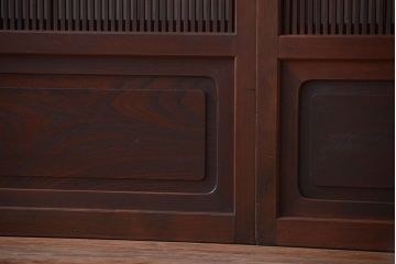 古民具・骨董　腰板欅材!モールガラス入り格子戸4枚セット