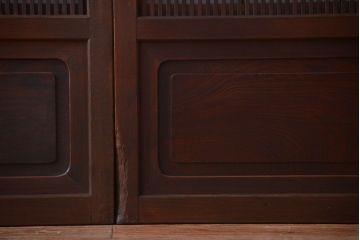 古民具・骨董　腰板欅材!モールガラス入り格子戸4枚セット