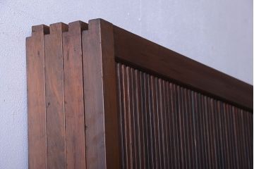 古民具・骨董　腰板欅材!モールガラス入り格子戸4枚セット