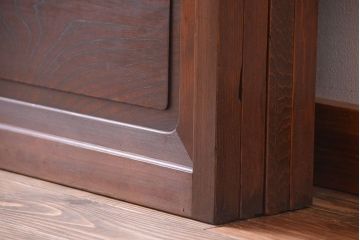 古民具・骨董　腰板欅材!モールガラス入り格子戸4枚セット