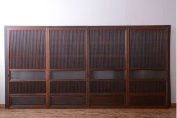 古民具・骨董　腰板欅材!モールガラス入り格子戸4枚セット