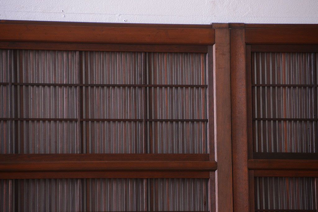 古民具・骨董　腰板欅材!モールガラス入り格子戸4枚セット