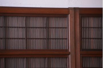 古民具・骨董　腰板欅材!モールガラス入り格子戸4枚セット