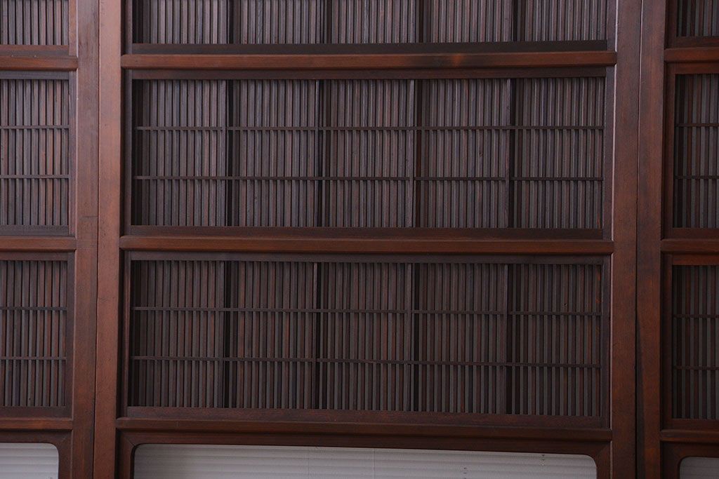 古民具・骨董　腰板欅材!モールガラス入り格子戸4枚セット