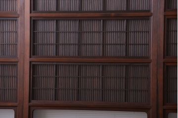 古民具・骨董　腰板欅材!モールガラス入り格子戸4枚セット