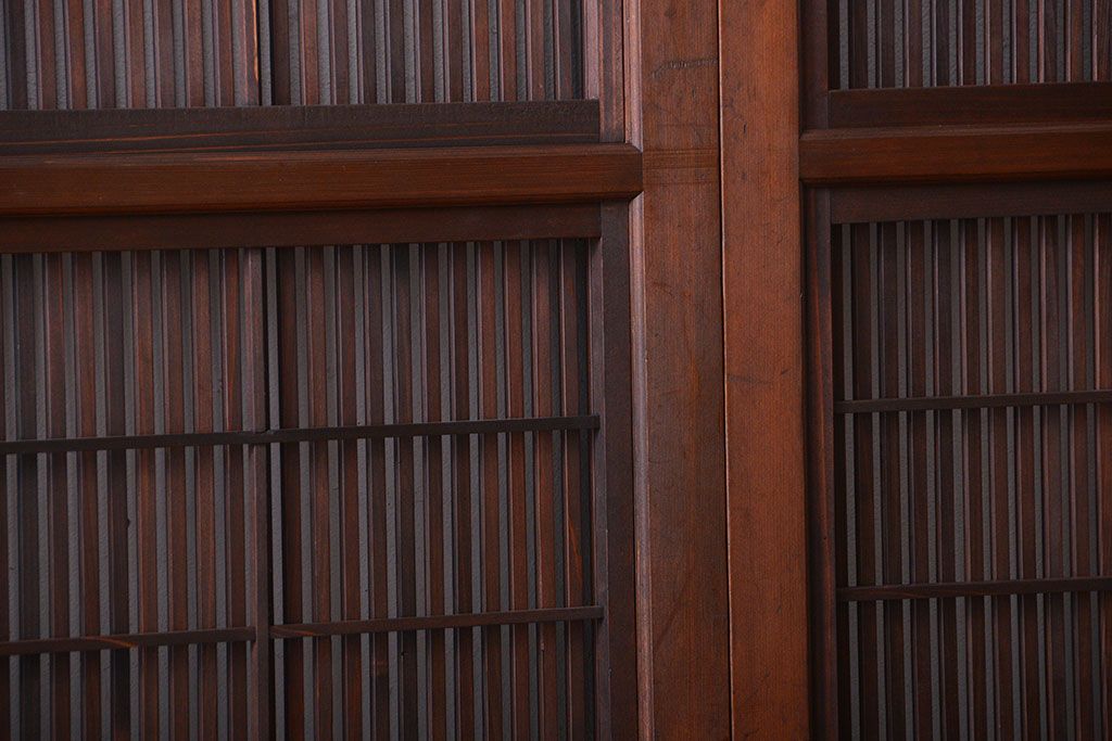 古民具・骨董　腰板欅材!モールガラス入り格子戸4枚セット