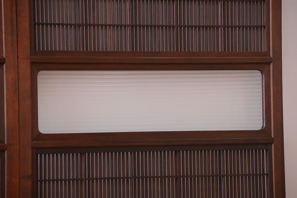 古民具・骨董　腰板欅材!モールガラス入り格子戸4枚セット