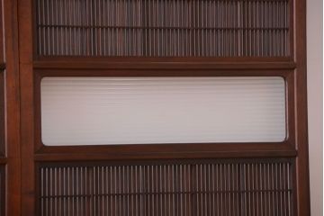古民具・骨董　腰板欅材!モールガラス入り格子戸4枚セット