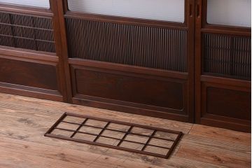 古民具・骨董　腰板欅材!モールガラス入り格子戸4枚セット