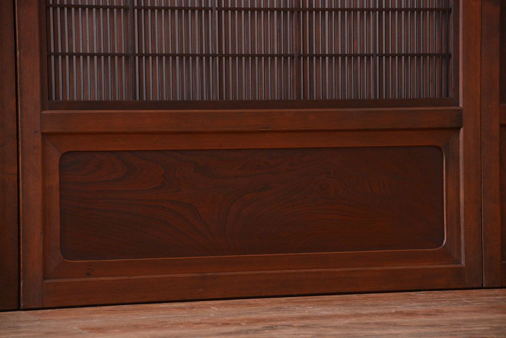 古民具・骨董　腰板欅材!モールガラス入り格子戸4枚セット