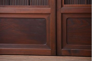 古民具・骨董　腰板欅材!モールガラス入り格子戸4枚セット